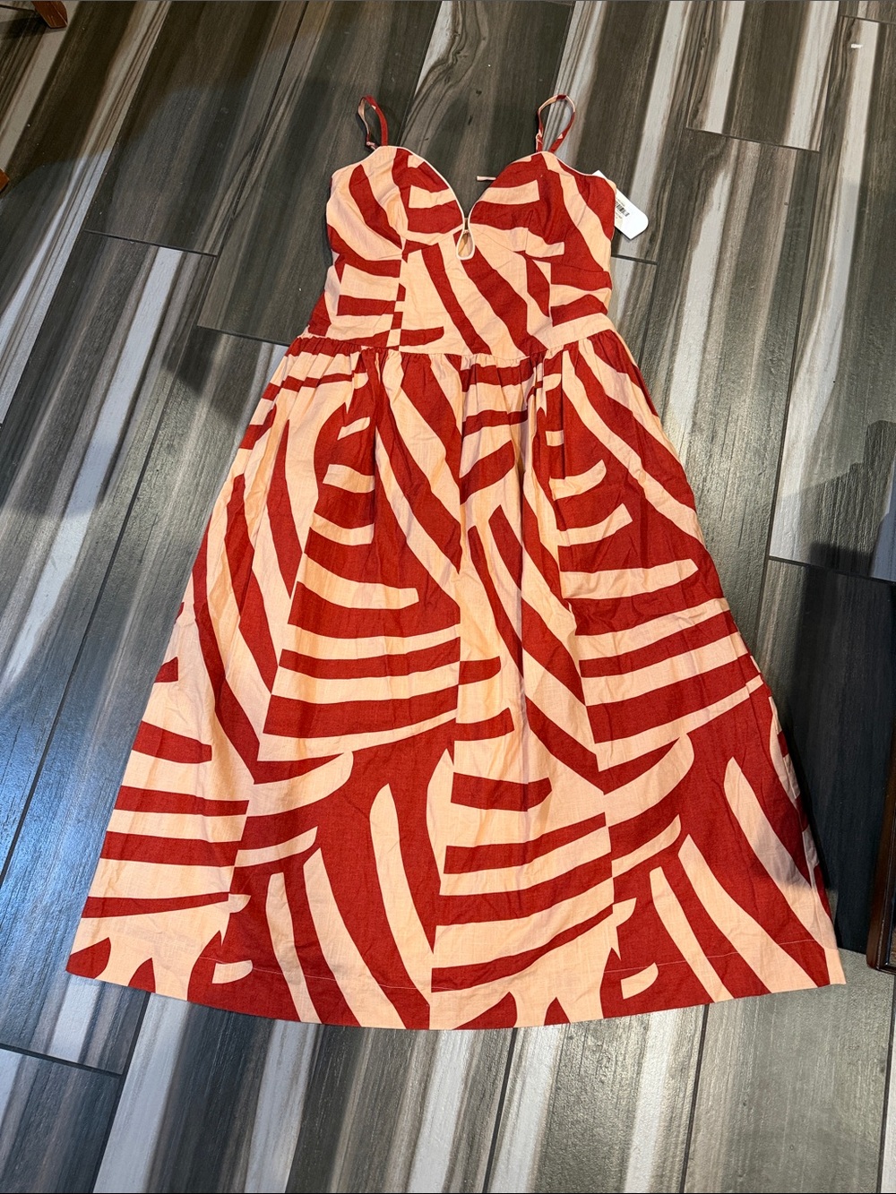 Casual Red and Cream Striped Sundress with Spaghetti Straps